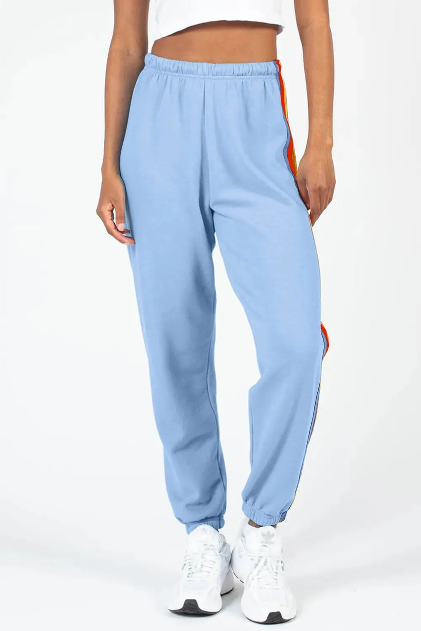 Contrast Striped Elastic Waist Active Pants  Style Ratio