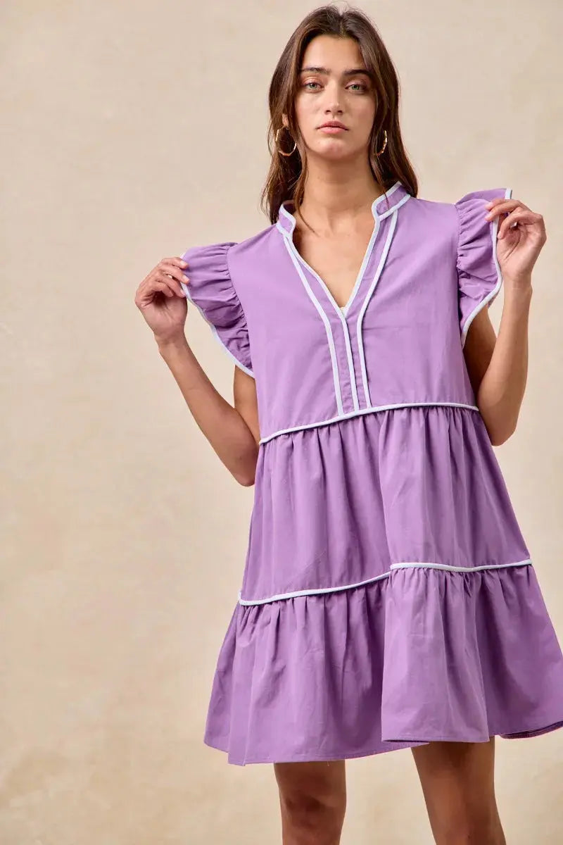 BiBi Gameday Theme Contrast Binding Ruffled Dress  Style Ratio