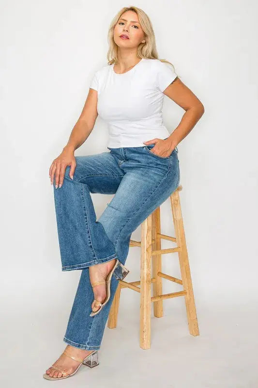 bytos Full Size Cat's Whiskers Mid Rise Bootcut Jeans  Style Ratio