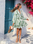 Full Size Floral Print V-Neck Long Sleeve Ruffle Hem Mini Dress  Style Ratio