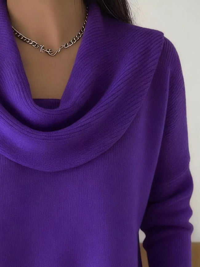 Drape Neck Long Sleeve Knit Top  Style Ratio