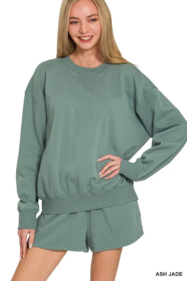 Zenana Fleece Long Sleeve Sweatshirts & Shorts Set  Style Ratio
