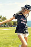 BiBi Laser Cut Mineral Washed America Print Short Sleeve Shirt  Style Ratio