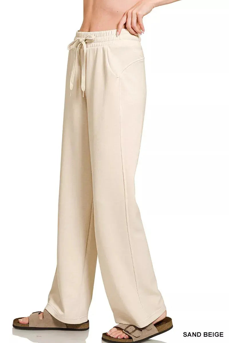 Zenana Scuba Drawstring Wide Leg Pants  Style Ratio