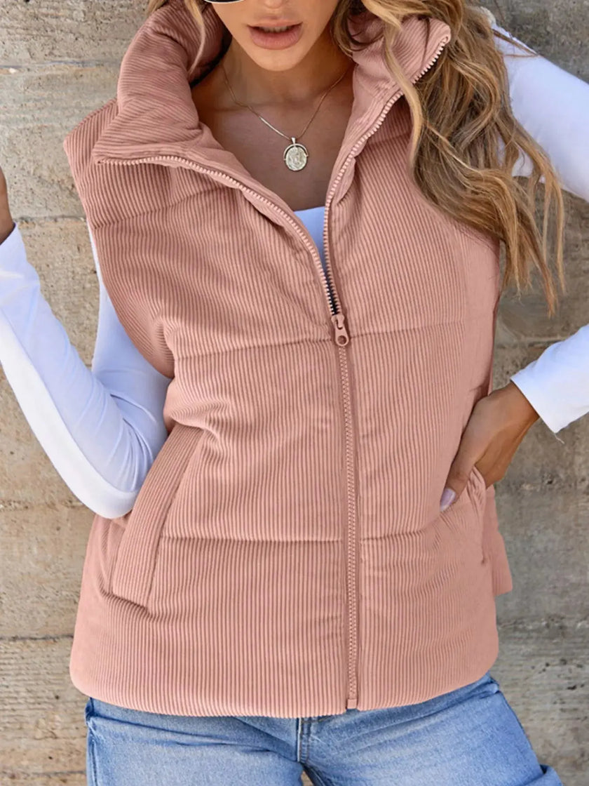 Corduroy Zip Up Vest Coat  Style Ratio