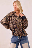 BiBi Leopard Print Waffle Half Zip Up Hoodie W Pocket  Style Ratio