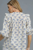 Umgee Ruffled Bow Print Notched Blouse  Style Ratio