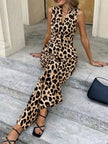 Sleeveless V Neck Leopard Print Jumpsuit  Style Ratio