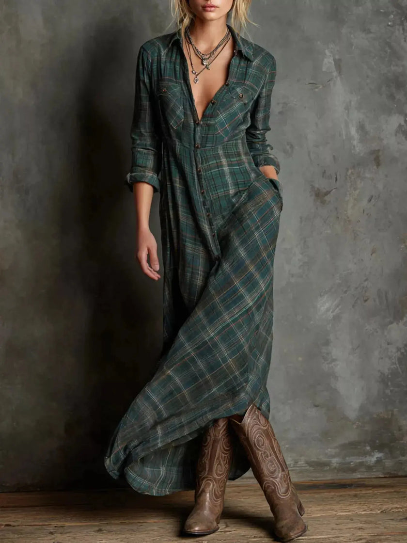 Full Size Plaid Button-Down Maxi Dress  Style Ratio