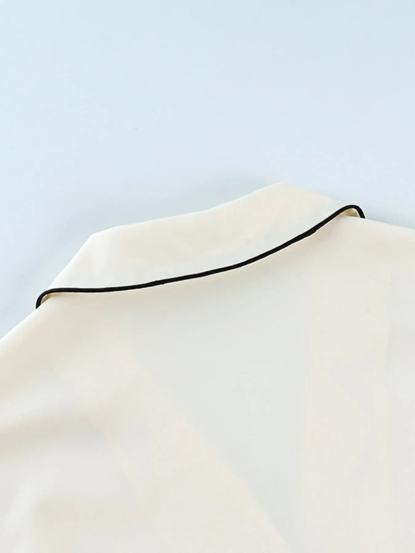Contrast Trim Button Up Top and Pants Lounge Set  Style Ratio