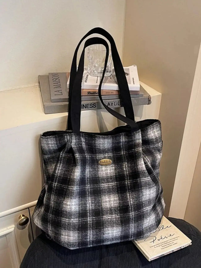 Plaid Pattern Casual Tote Bag  Style Ratio