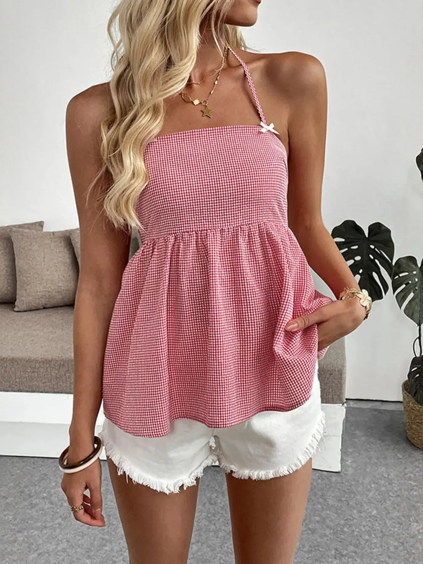Gingham Halter Neck Cami Top  Style Ratio