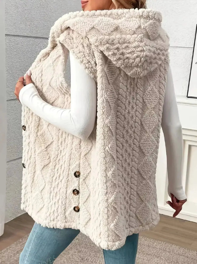 Button-Down Sherpa Hooded Vest Coat  Style Ratio