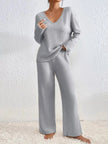 Ribbed V-Neck Top and Pants Loungewear  Style Ratio