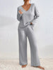 Ribbed V-Neck Top and Pants Loungewear  Style Ratio
