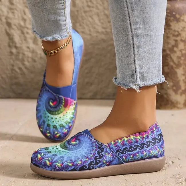 Bohemian Spiral Print Multicolor Slip-Ons  Style Ratio