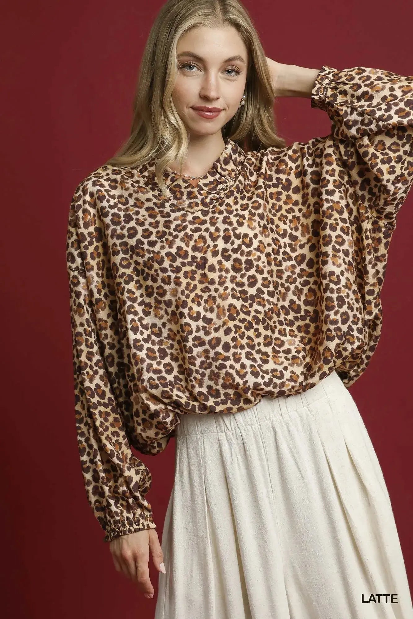 Umgee Leopard Print Balloon Sleeve Blouse  Style Ratio