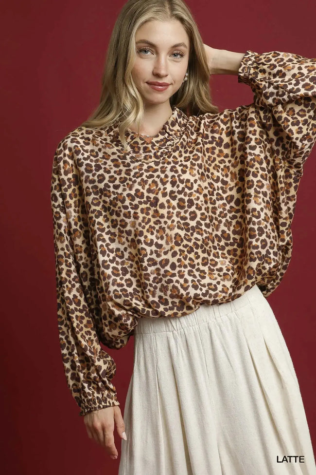 Umgee Leopard Print Balloon Sleeve Blouse  Style Ratio