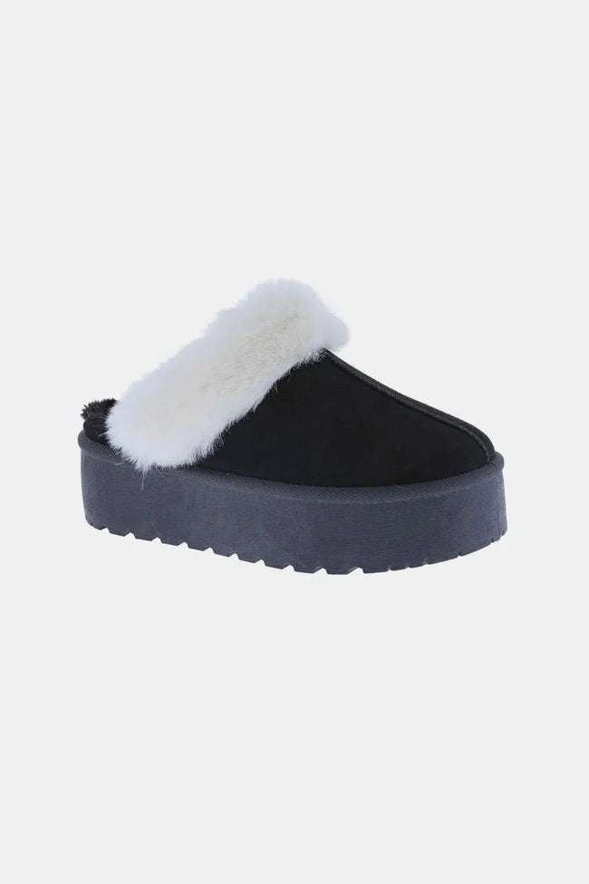 Weeboo Thick Bottom Fur Trim Slip Ons  Style Ratio