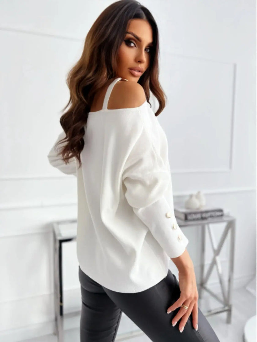 Asymmetrical Neck Buttoned Top  Style Ratio