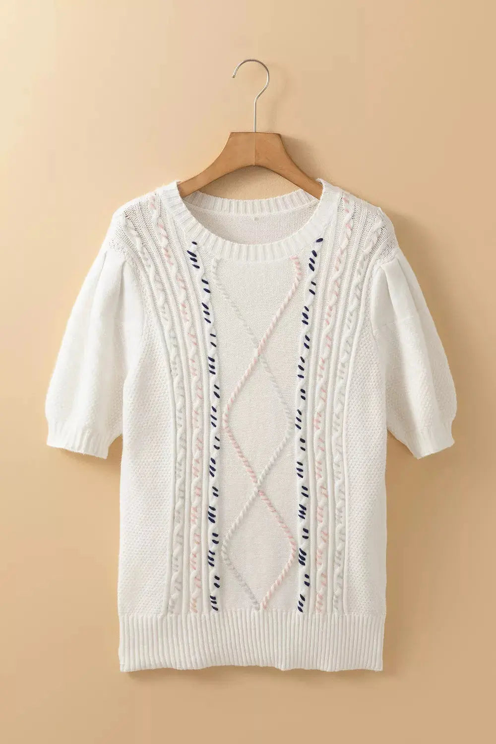 Cable Knit Short Sleeve Sweater  Style Ratio