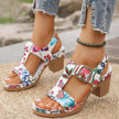 Floral Print Buckle Ankle Strap Block Heel Sandals  Style Ratio