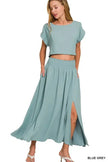 Zenana Heavy Woven Span Crop Tee & Skirt Set  Style Ratio