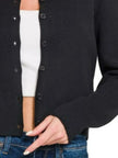 Zenana Button-Front Crewneck Long Sleeve Cropped Cardigan  Style Ratio