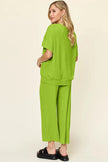 Double Take Texture Round Neck Short Sleeve Shirt and Wide Leg Pants  Style Ratio