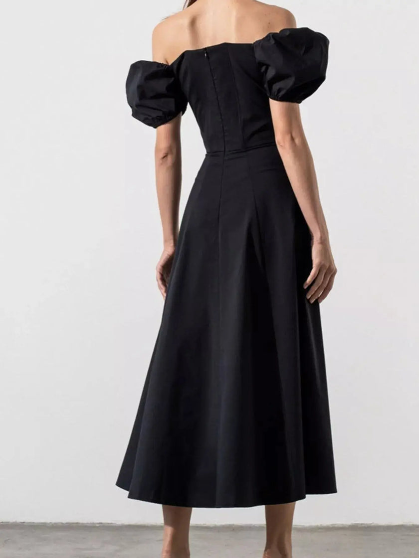 Puff Sleeve Tie Front Slit Midi Dress  Style Ratio