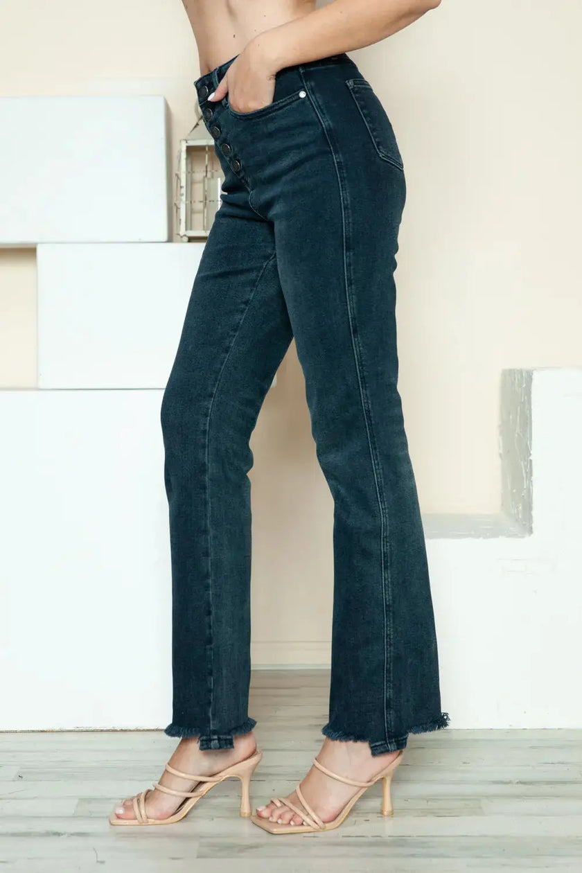 Judy Blue Full Size Button Fly Hem Destroy Straight Jeans  Style Ratio