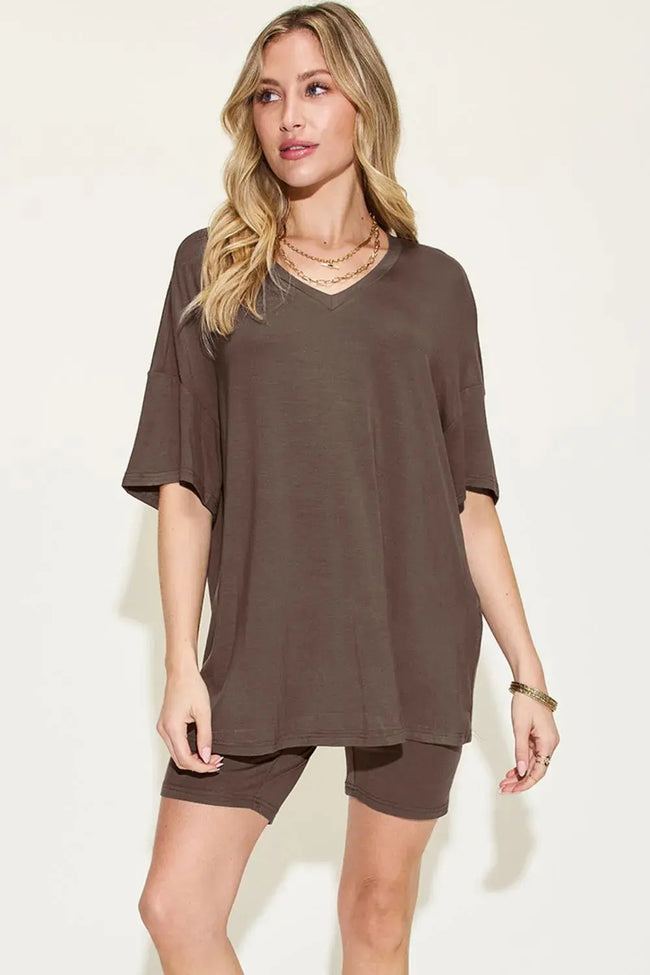 Basic Bae Full Size V-Neck Drop Shoulder Shirt and Shorts Loungewear  Style Ratio