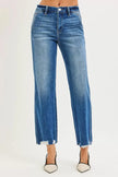 RISEN High Rise Ankle Straight Distressed Hem Detail Jeans  Style Ratio
