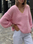 Sparkling Fuzzy V-Neck Knit Top  Style Ratio