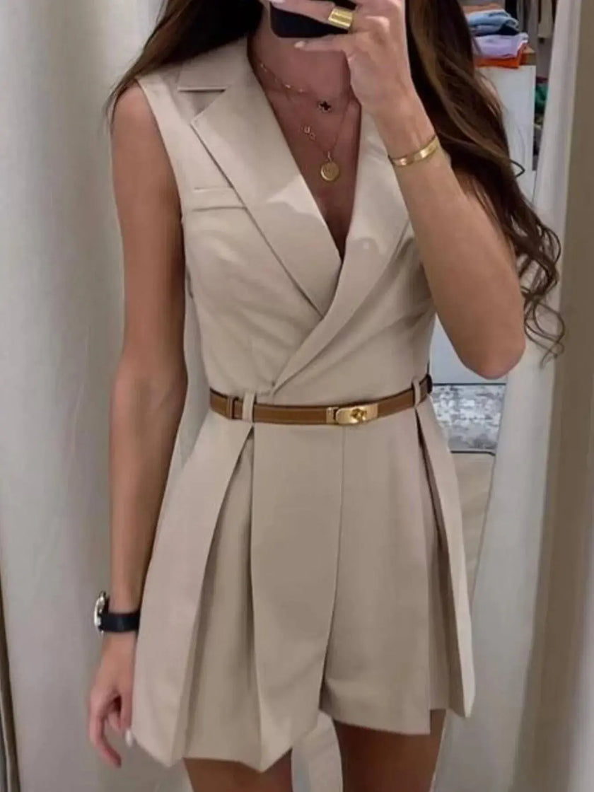 Solid Sleeveless Surplice Romper  Style Ratio