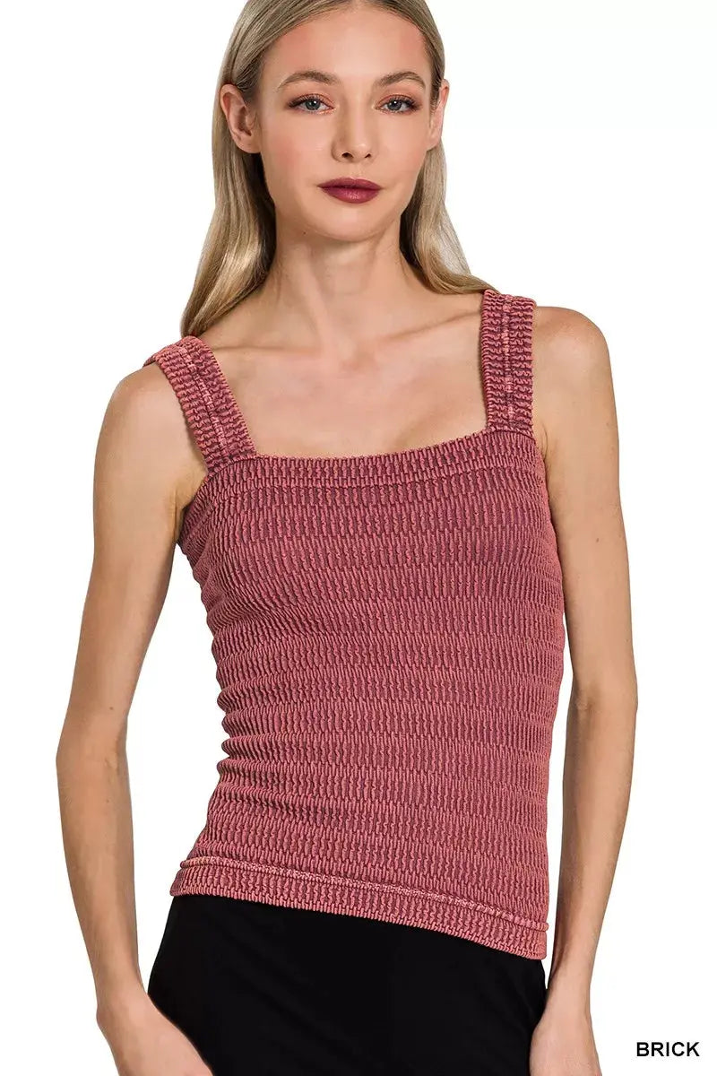 Zenana Seamless Winkle Stone Washed Tank Top  Style Ratio