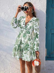 Full Size Floral Print V-Neck Long Sleeve Ruffle Hem Mini Dress  Style Ratio