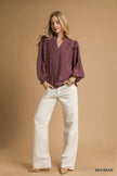 Umgee Ruffle Shoulder Long Sleeve Blouse  Style Ratio