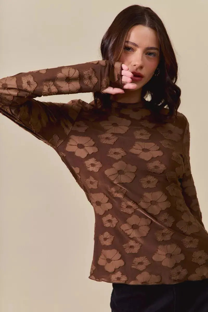 SO ME Stretched Jacquard Long Sleeve Top  Style Ratio