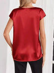 Satin V-Neck Short Sleeve Blouse  Style Ratio