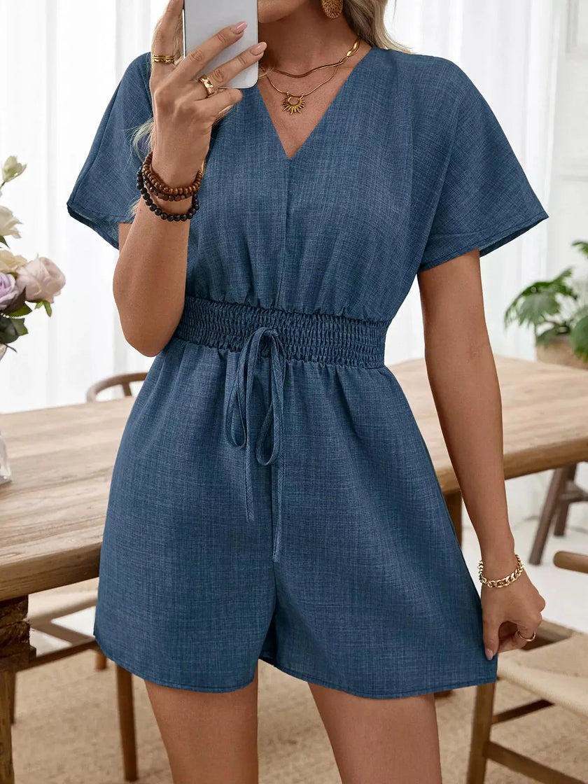 Casual V-Neck Elastic Waist Romper  Style Ratio