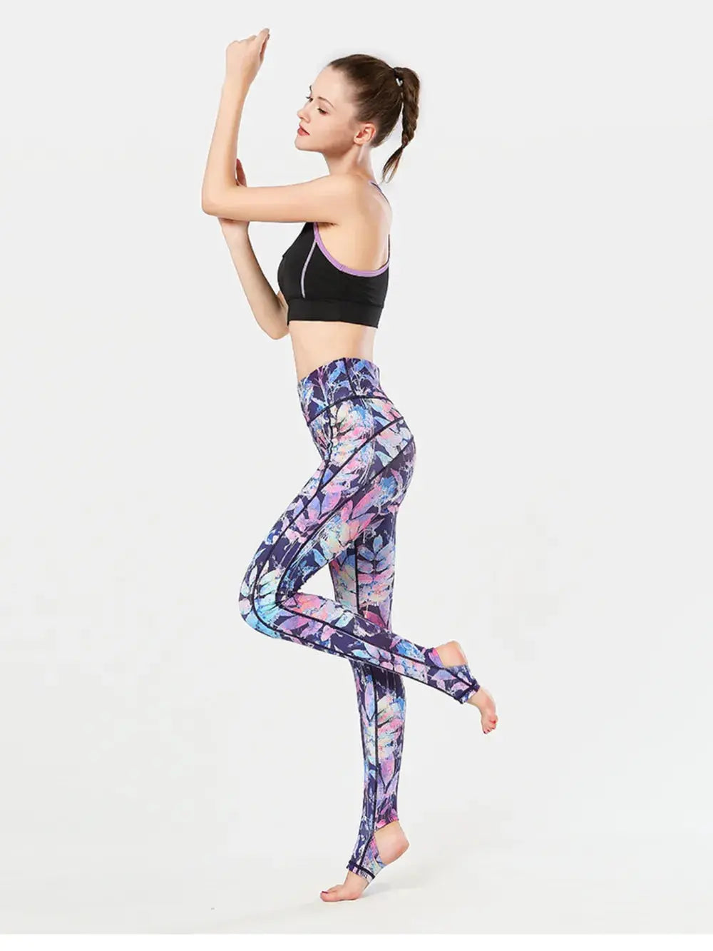 Printed Wide Waistband Active Leggings with Stirrups  Style Ratio