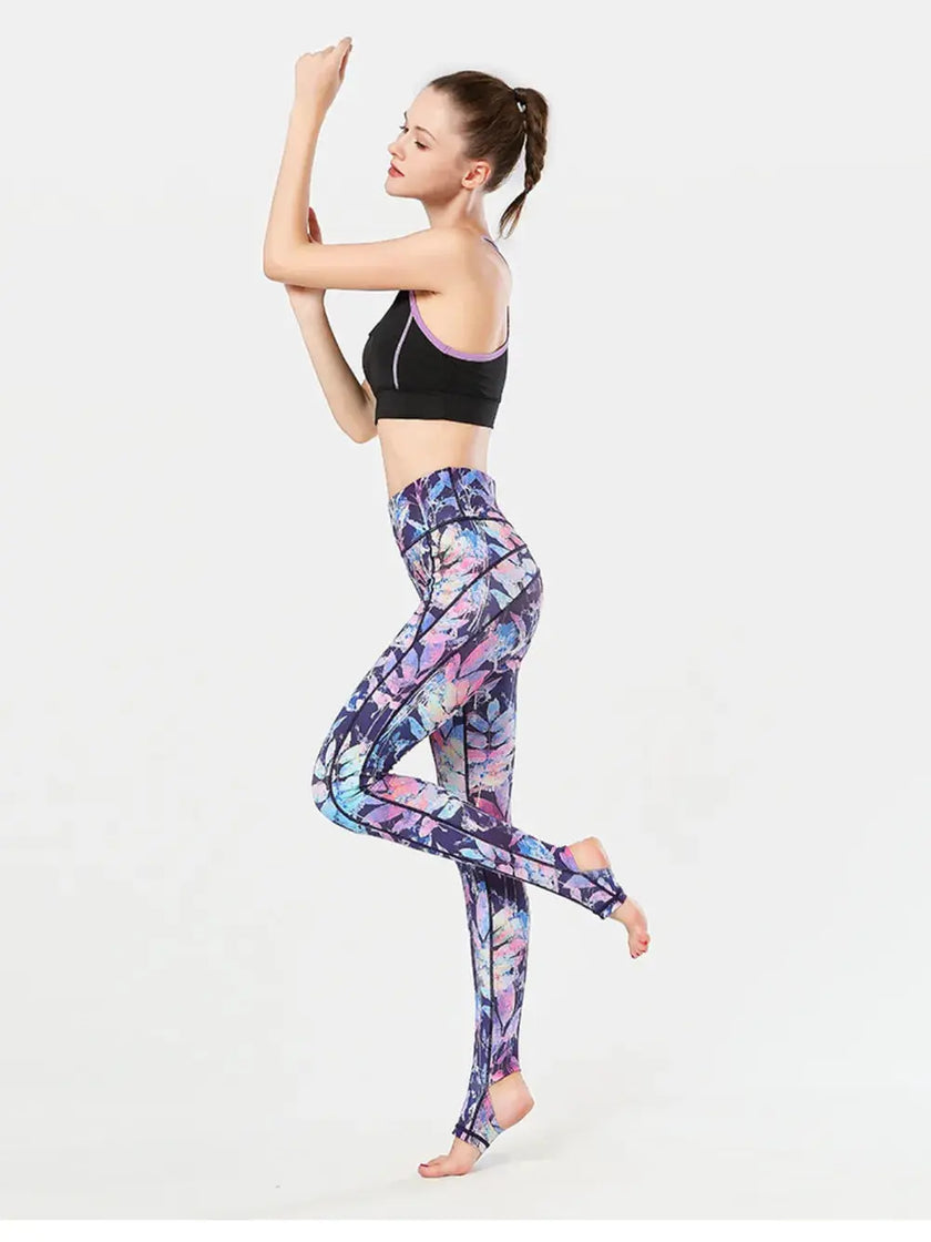 Printed Wide Waistband Active Leggings with Stirrups  Style Ratio
