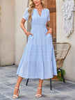 Tiered Notched Short Sleeve Dress  Style Ratio