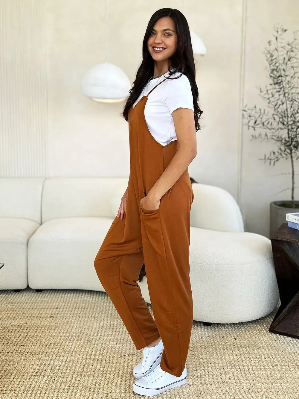 Double Take Full Size Sleeveless V-Neck Pocketed Jumpsuit  Style Ratio
