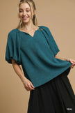 Umgee Textured Flutter Sleeve Notch Neck Blouse  Style Ratio