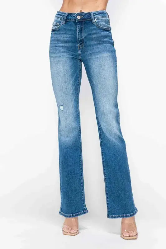bytos Full Size Distressed High Rise Jeans with Pockets  Style Ratio