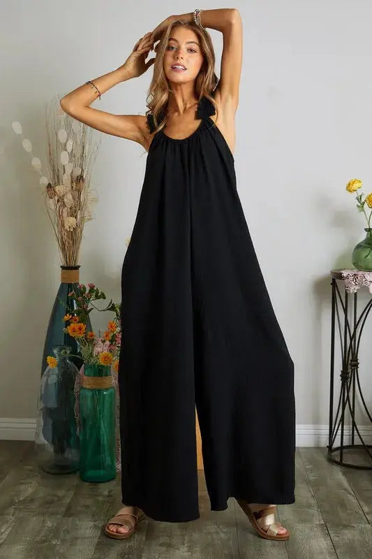 Adora Elastic Ruffle Shoulder Jumpsuit  Style Ratio
