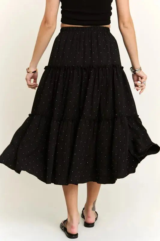 Adora Rhinestone Accent Tiered Midi Skirt  Style Ratio