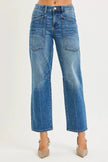 RISEN 4 Way Stretch Mid Rise Barrel Jeans with Patch Pocket Detail  Style Ratio